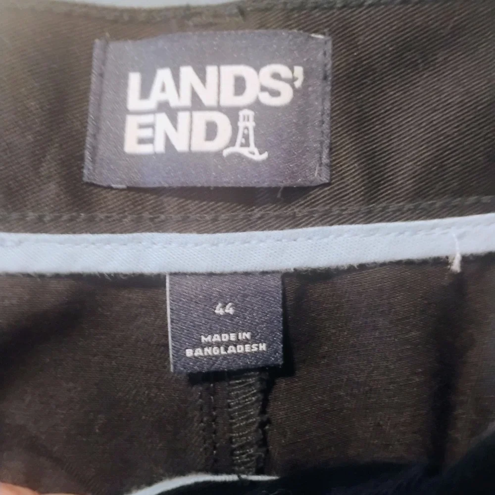 Lands End Mens Black Chino Pants Flat Front Straight Leg Size 44 Unhemmed